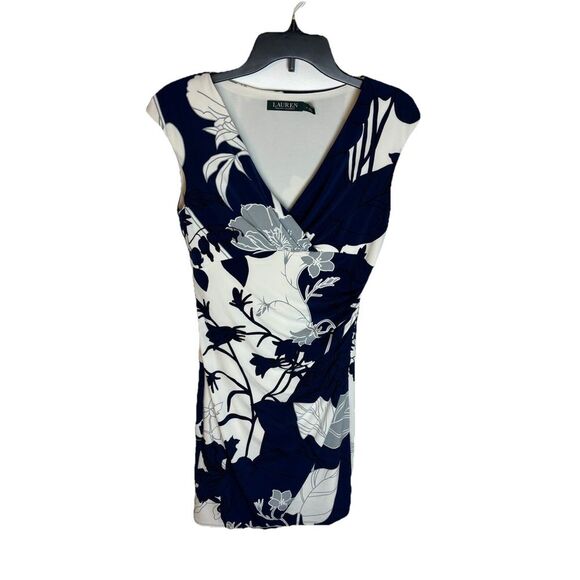 Ralph Lauren Shift Dress Size 4 Side Gathered Skirt Knee Length Cap‎ Sleeves - Picture 1 of 10